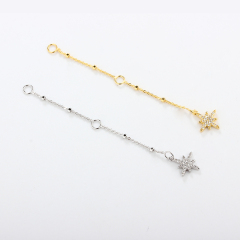 925 Sterling Silver Cable With Square Beads Chain Extender With Charm Ending
