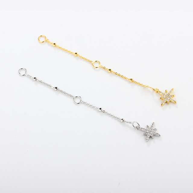 925 Sterling Silver Cable With Square Beads Chain Extender With Charm Ending
