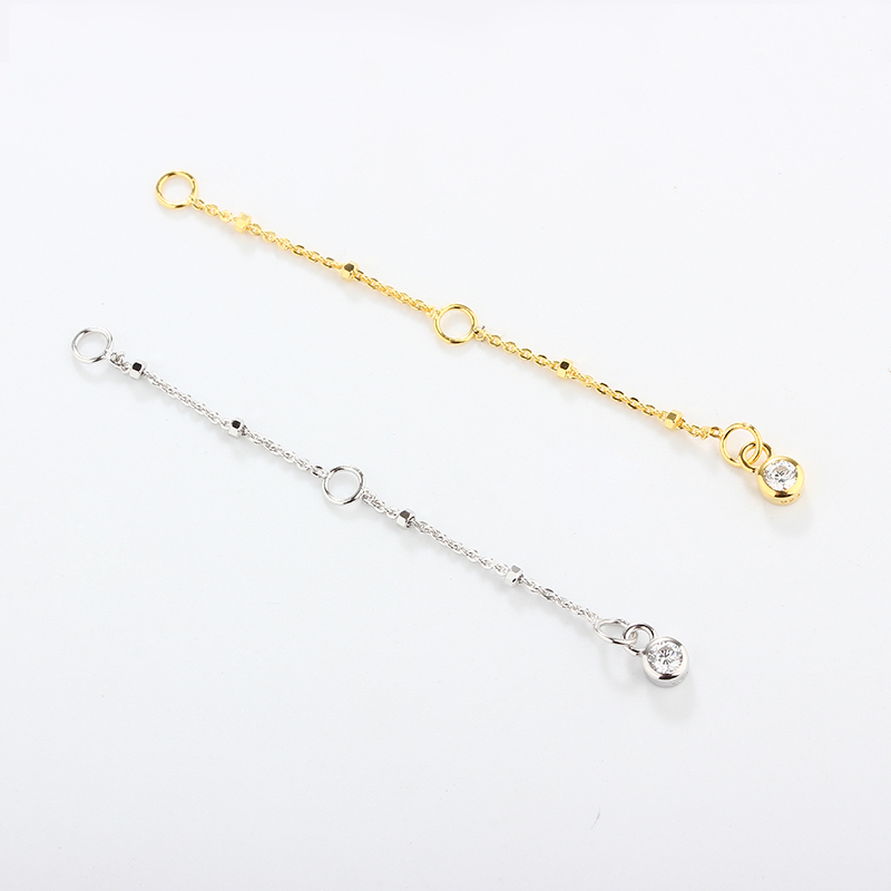925 Sterling Silver Cable With Square Beads Chain Extender With Charm Ending