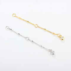 925 Sterling Silver Cable With Square Beads Chain Extender With Charm Ending