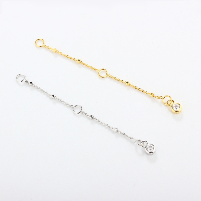 925 Sterling Silver Cable With Square Beads Chain Extender With Charm Ending