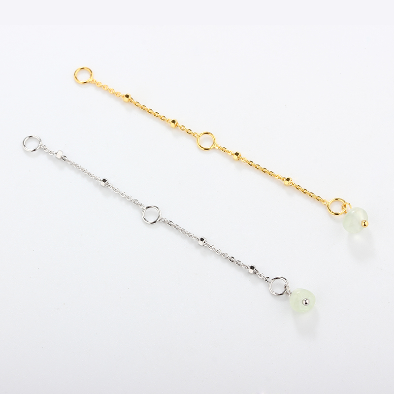 925 Sterling Silver Cable With Square Beads Chain Extender With Charm Ending