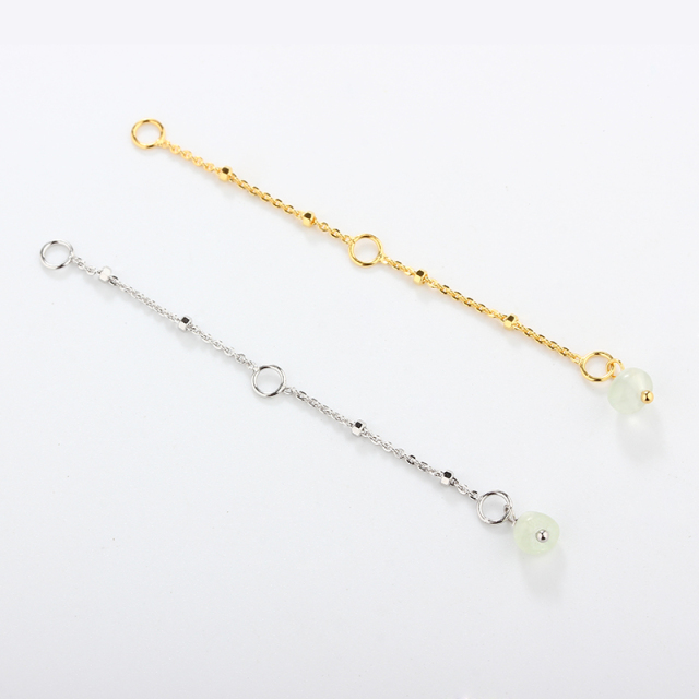 925 Sterling Silver Cable With Square Beads Chain Extender With Charm Ending