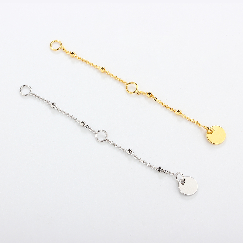 925 Sterling Silver Cable With Square Beads Chain Extender With Charm Ending