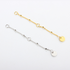 925 Sterling Silver Cable With Square Beads Chain Extender With Charm Ending