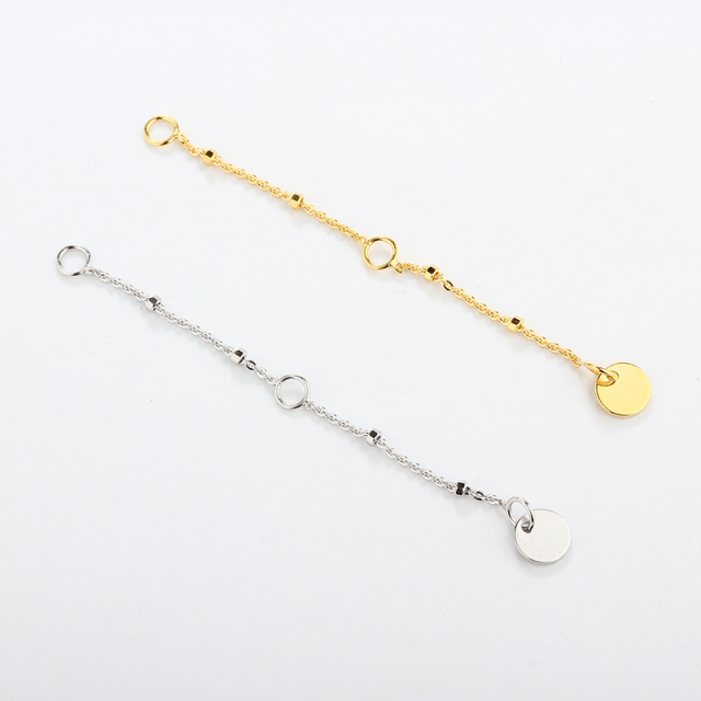 925 Sterling Silver Cable With Square Beads Chain Extender With Charm Ending