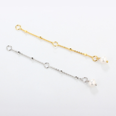 925 Sterling Silver Cable With Square Beads Chain Extender With Charm Ending