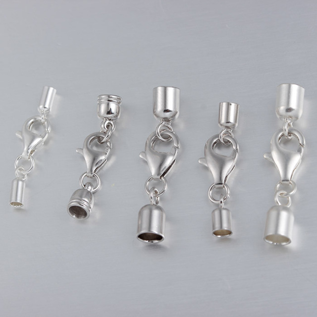 925 Sterling Silver Lobster Clasp With Cord End Caps Set
