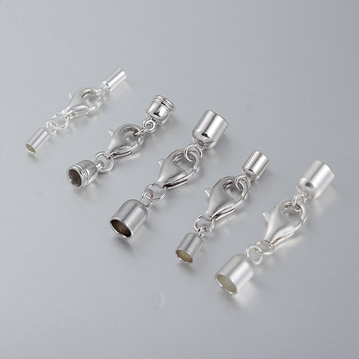 925 Sterling Silver Lobster Clasp With Cord End Caps Set