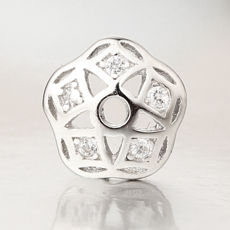 925 Sterling Silver CZ Inlaid Flower Bead Caps Findings