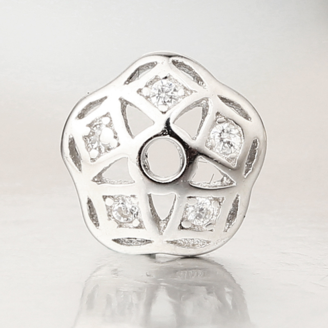 925 Sterling Silver CZ Inlaid Flower Bead Caps Findings