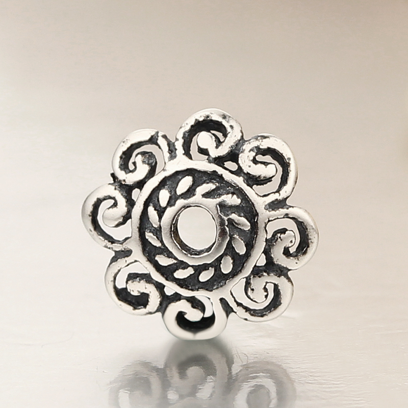 925 Sterling Silver Antiqued Swirl Flower Bead Caps Findings