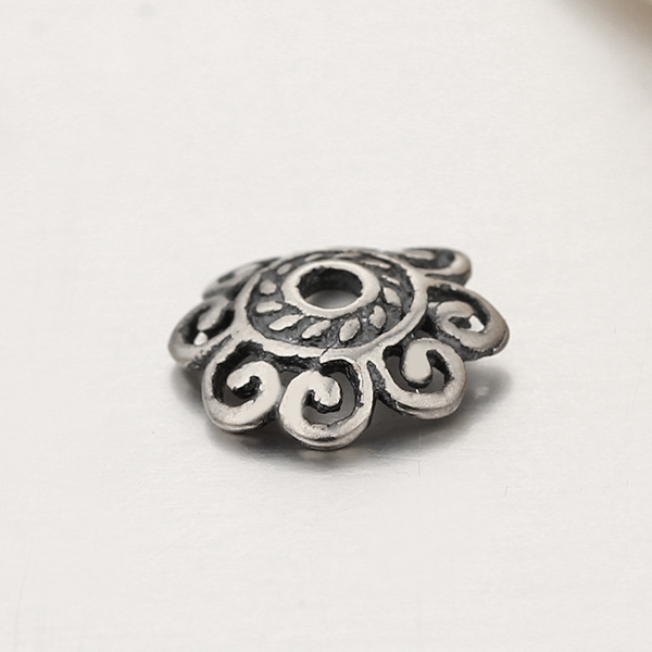 925 Sterling Silver Antiqued Swirl Flower Bead Caps Findings