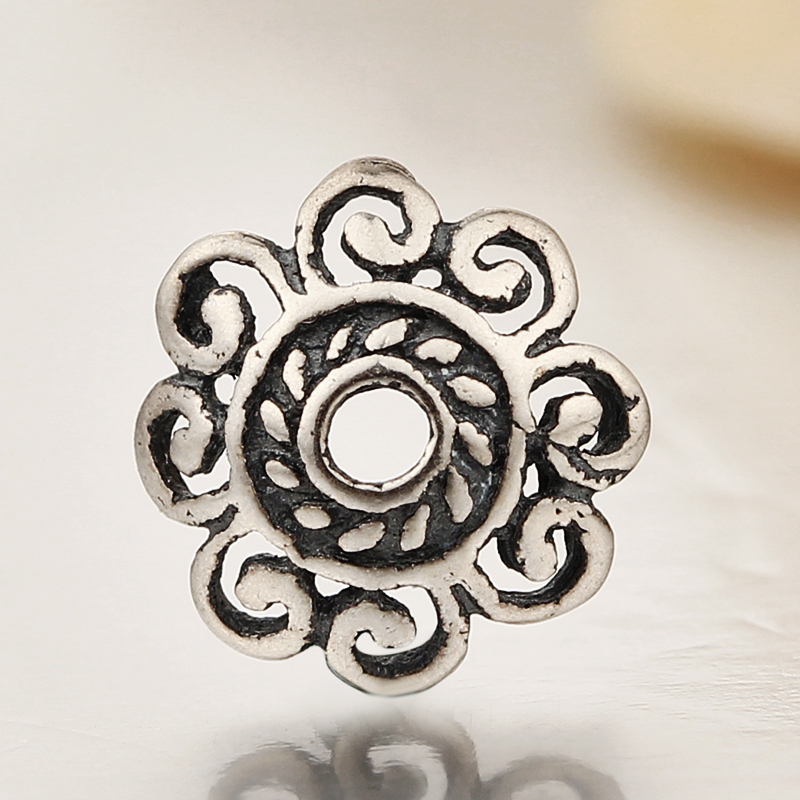 925 Sterling Silver Antiqued Swirl Flower Bead Caps Findings