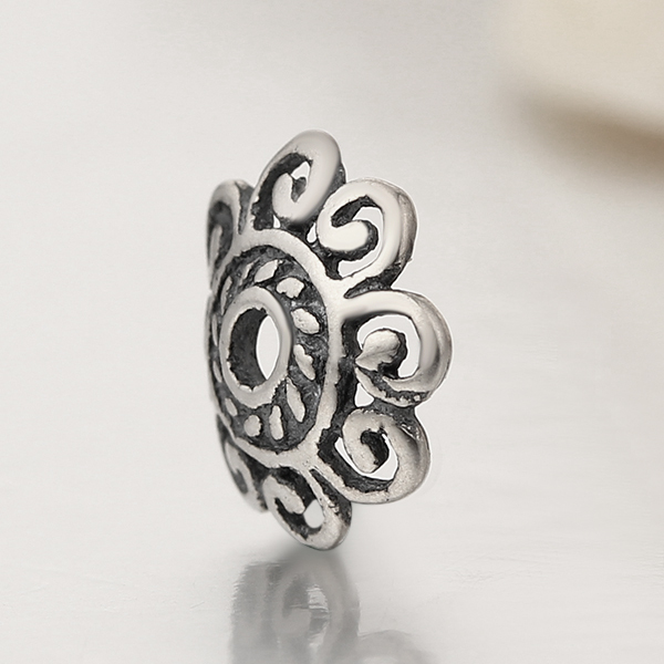 925 Sterling Silver Antiqued Swirl Flower Bead Caps Findings