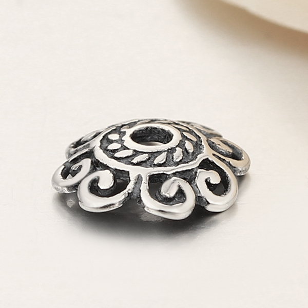 925 Sterling Silver Antiqued Swirl Flower Bead Caps Findings