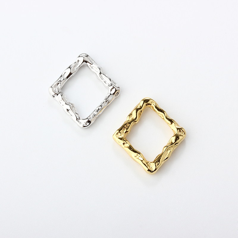 925 Sterling Silver Hammered Geometry Square Ring Connector
