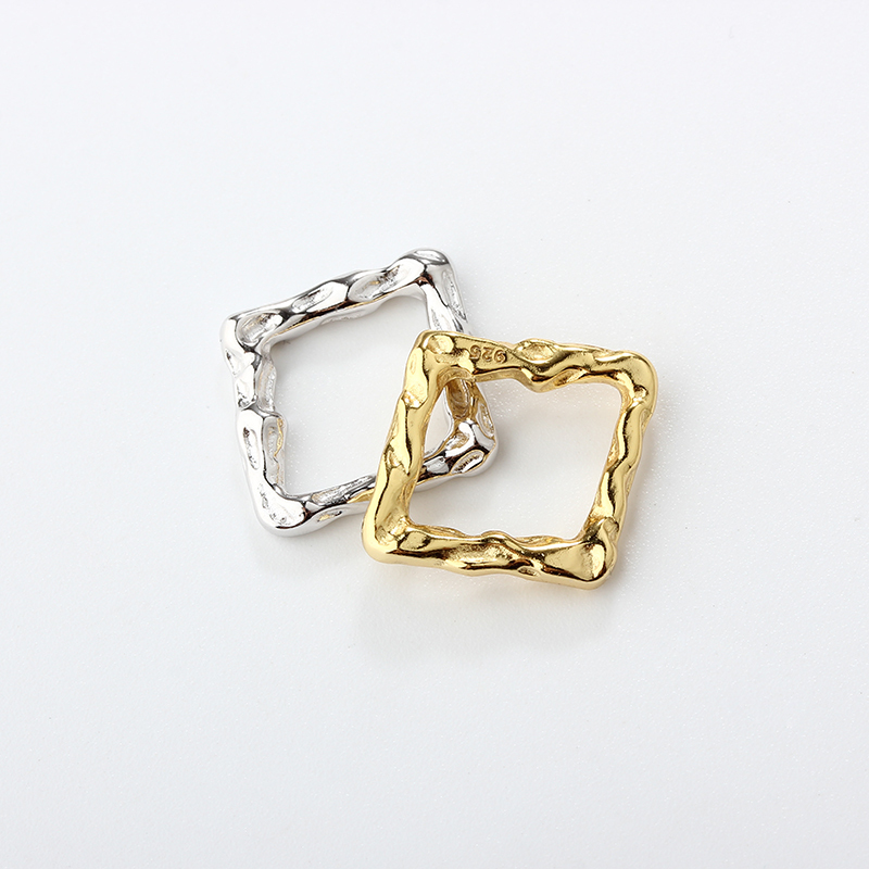 925 Sterling Silver Hammered Geometry Square Ring Connector
