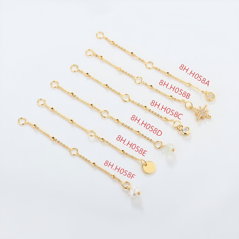 925 Sterling Silver Cable With Square Beads Chain Extender With Charm Ending