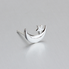 925 Sterling Silver Mini Dainty Moon And Star Stud Earrings