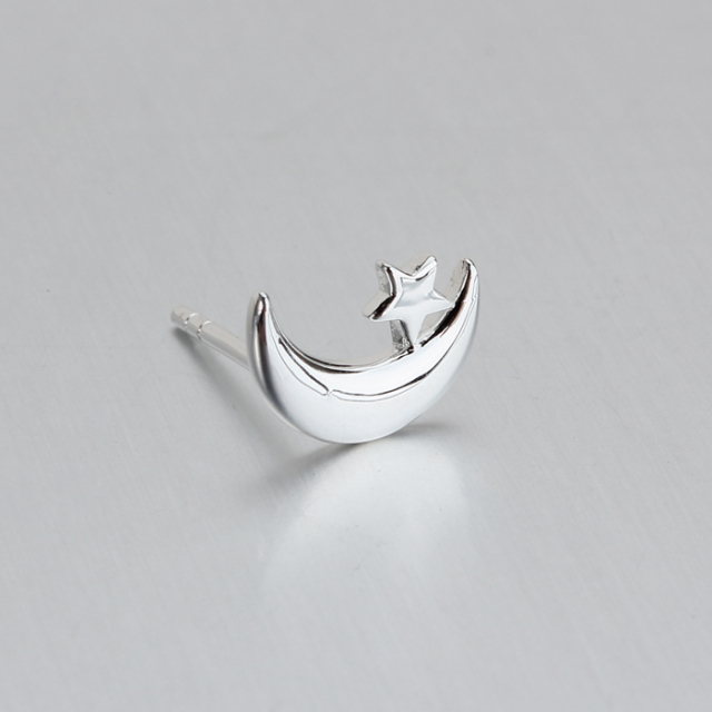 925 Sterling Silver Mini Dainty Moon And Star Stud Earrings