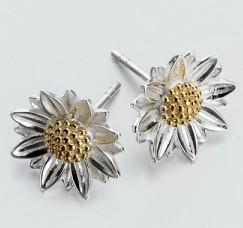 925 Sterling Silver Two-Tone Color Sunflower Stud Earring