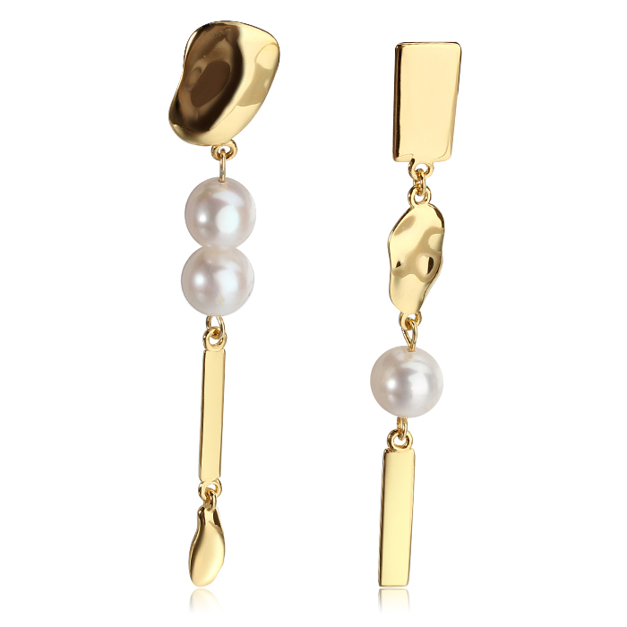 925 Sterling Silver Irregular Earrings With Pearls