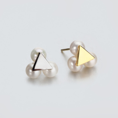 925 Sterling Silver Triangle-Shaped Pearl Earring Stud For Women