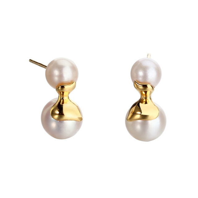 925 Sterling Silver Two Pearl Earrings
