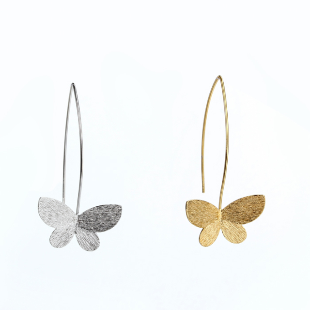 925 Sterling Silver Brushed Effect Butterfly Earring