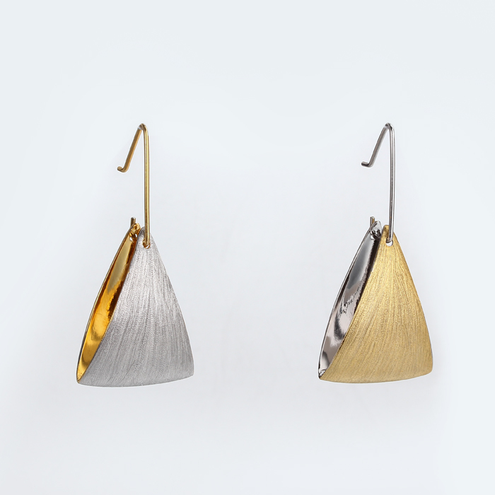 925 Sterling Silver Triangle  Brushed Charm Earrings Hook