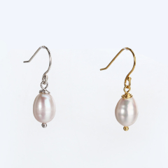 925 Sterling Silver Rice Shape Pearl Earring Hot Selling Jewelry