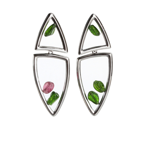 925 Sterling Silver Triangle Fashionable And Elegant Gemstone Earring