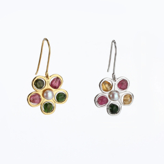 925 Sterling Silver Pearl And Tourmaline Earring Hook