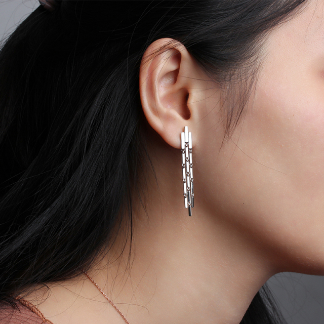 925 Sterling Silver Wind Chime Bamboo Tassel Earrings