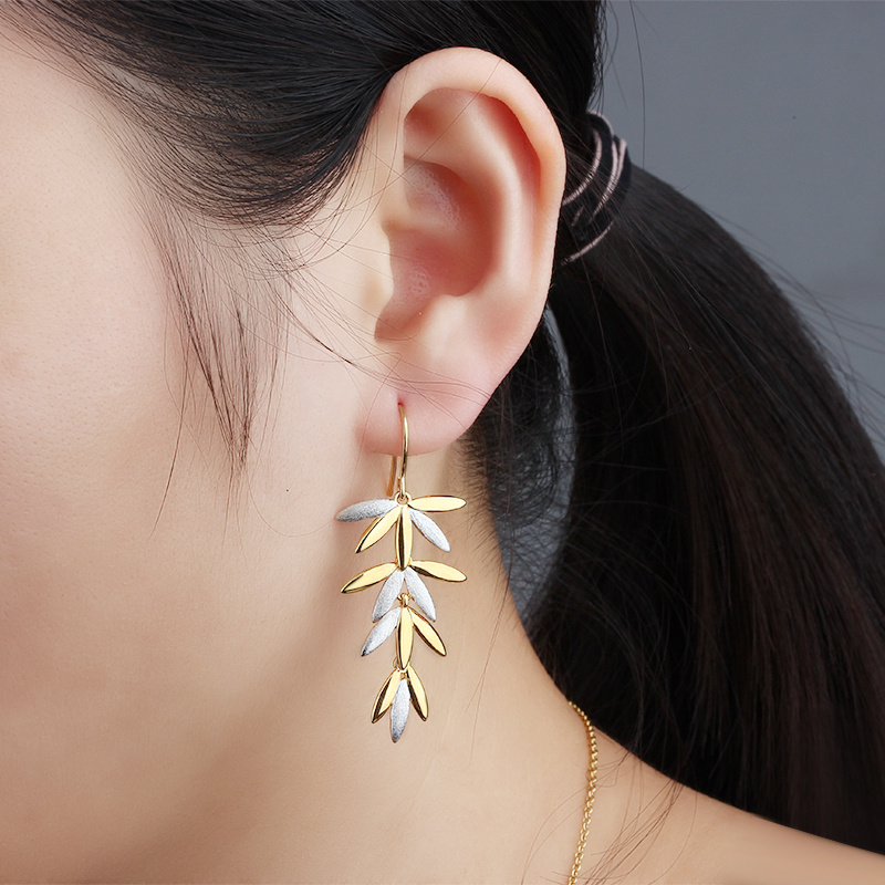 925 Sterling Silver Leaves Polished&Amp;Brushed Effect Earrings