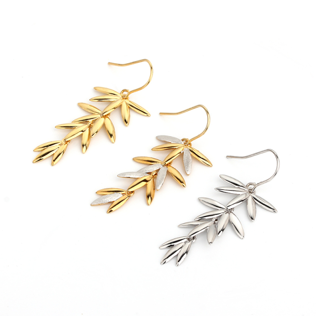 925 Sterling Silver Leaves Polished&Amp;Brushed Effect Earrings