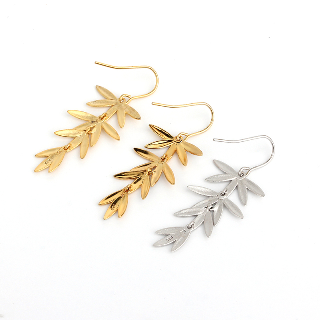 925 Sterling Silver Leaves Polished&Amp;Brushed Effect Earrings