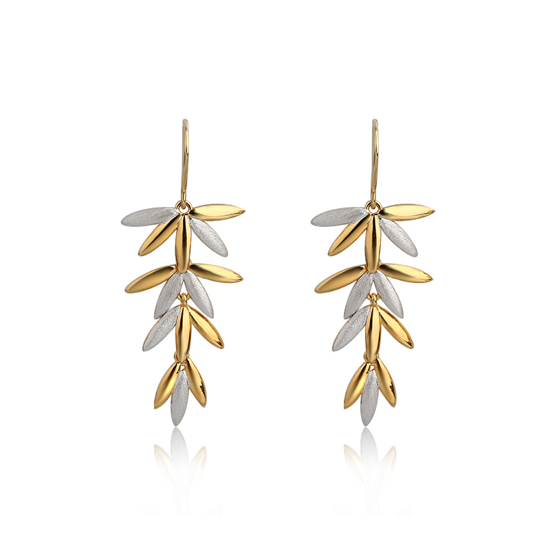 925 Sterling Silver Leaves Polished&Amp;Brushed Effect Earrings