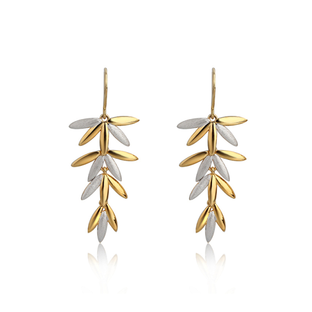 925 Sterling Silver Leaves Polished&Amp;Brushed Effect Earrings