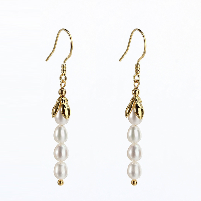 925 Sterling Silver Rice Pearl Flower Earings For Women