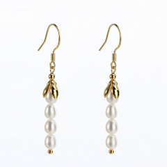 925 Sterling Silver Rice Pearl Flower Earings For Women