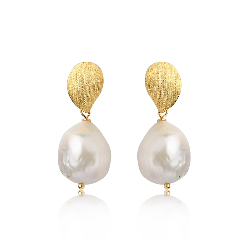 925 Sterling Silver Brushed Surface Baroque Pearl Earrings