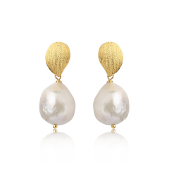 925 Sterling Silver Brushed Surface Baroque Pearl Earrings