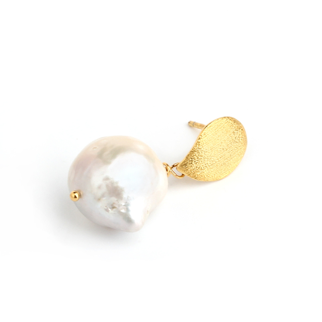 925 Sterling Silver Brushed Surface Baroque Pearl Earrings