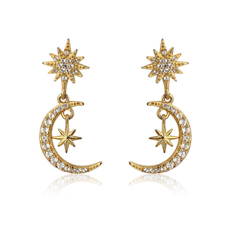 925 Sterling Silver Star And Moon Zirconia Stud Earring