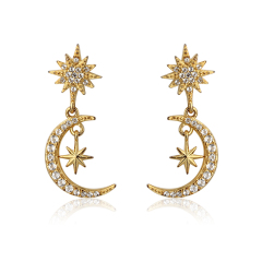 925 Sterling Silver Star And Moon Zirconia Stud Earring