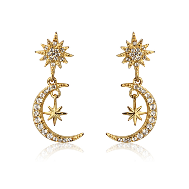 925 Sterling Silver Star And Moon Zirconia Stud Earring