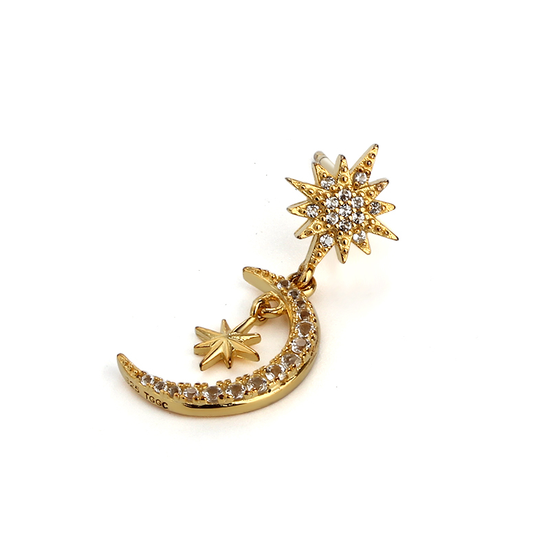 925 Sterling Silver Star And Moon Zirconia Stud Earring