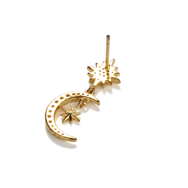 925 Sterling Silver Star And Moon Zirconia Stud Earring